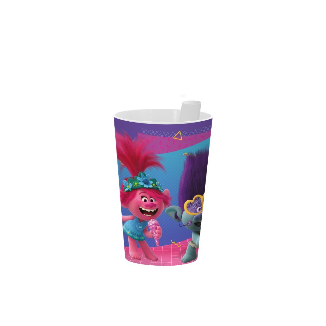 Trolls World Tour Water Bottle With Straw - Pink